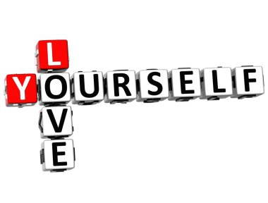 3D Love Yourself Crossword on white background