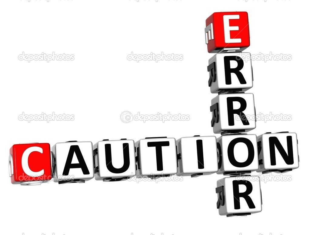 3D Caution Error Crossword on white background