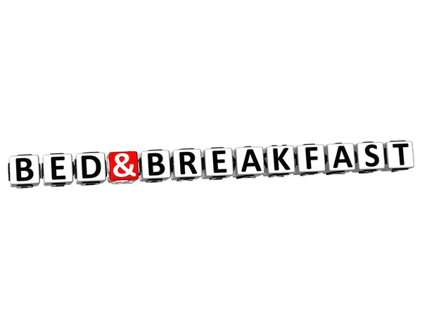 Cama 3D y botón de desayuno Haga clic aquí Bloquear texto —  Fotos de Stock