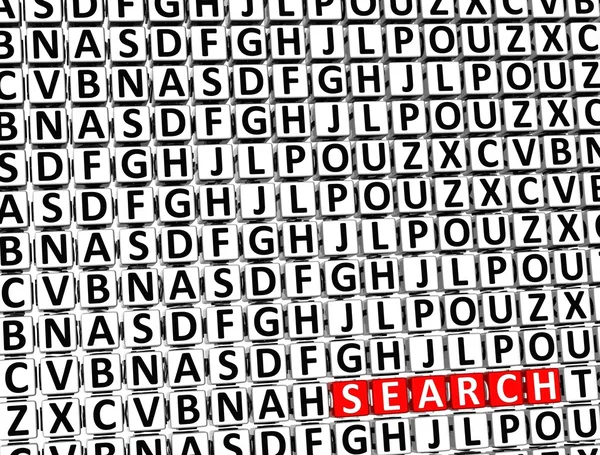 Pesquisa de palavras 3D dentro de blocos de letras diferentes — Fotografia de Stock