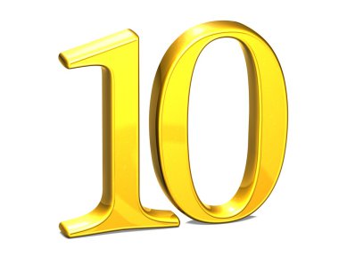 3D altın on beyaz zemin üzerine