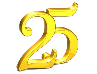 3D Gold Twenty-Five on white background clipart