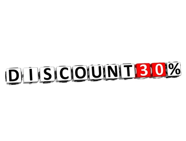 3D Discount 30 Percent Button Click Here Block Text — Stock Photo, Image