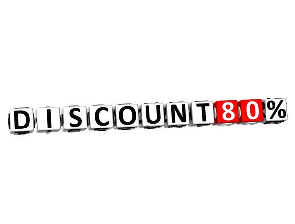 3D Discount 80 Percent Button Click Here Block Text — Stock Photo, Image