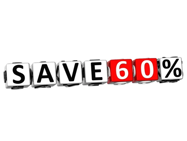 3D Save 60 Percent Button Click Here Block Text — Stock Photo, Image