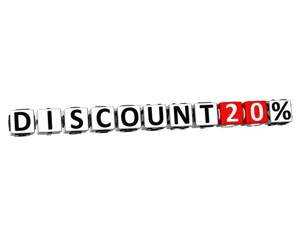 3D Discount 20 Percent Button Click Here Block Text — Stock Photo, Image