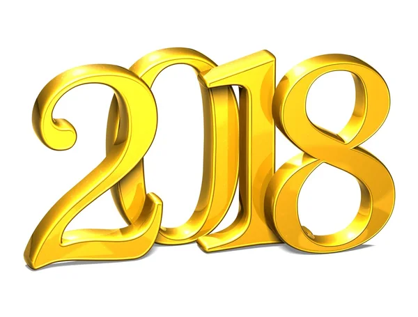3D altın yıl 2018 beyaz zemin üzerine — Stok fotoğraf