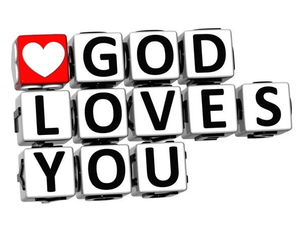 3D God Loves You Button Click Here Block Text — Stock Photo, Image