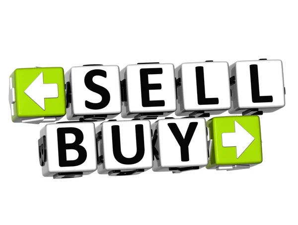 3D Sell Buy Button Click Here Block Text — Stock Photo, Image