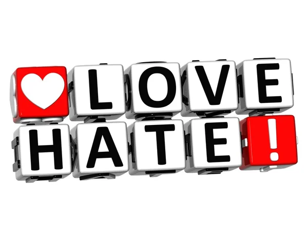 3D Love Hate Button Click Here Block Text — Stock Photo, Image