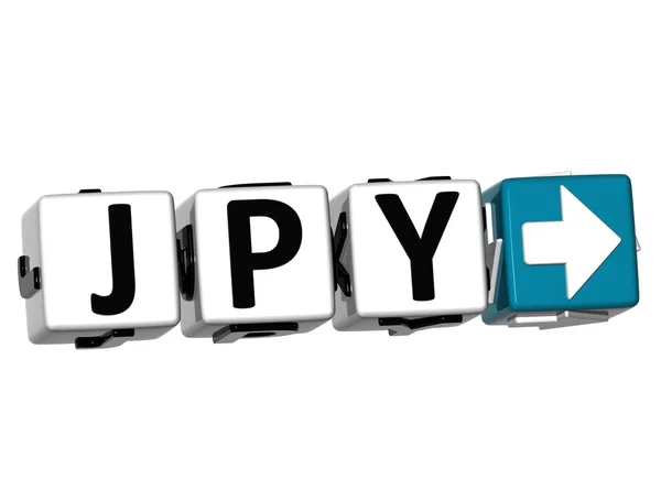 3D Japanese Yen Currency JPY Button Click Here Block Text — Stock Photo, Image