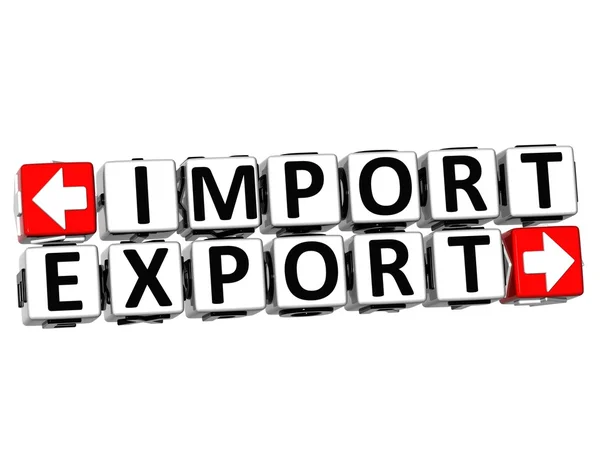 3D Import Export Button Click Here Block Text — Stock Photo, Image