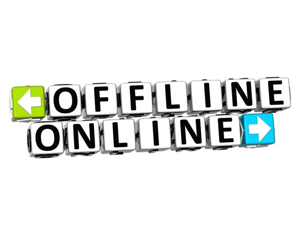 3D Offline Online Button Click Here Block Text — Zdjęcie stockowe