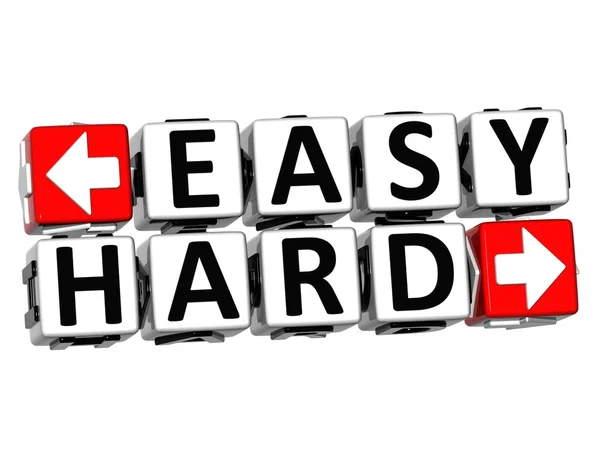 3D Easy Hard Button Click Here Block Text — Stock Photo, Image