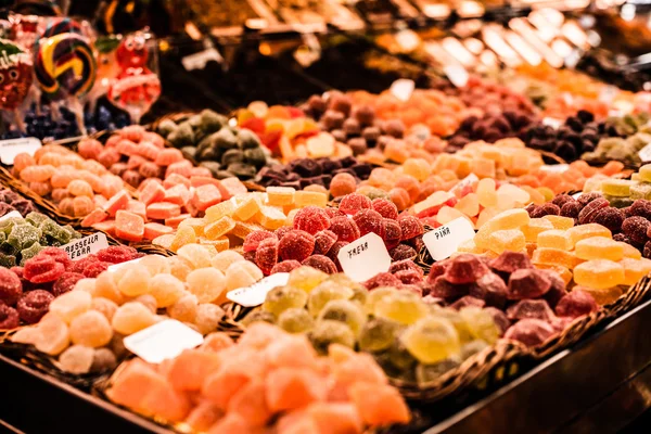 Híres édes candy piacon, Barcelona, Spanyolország — Stock Fotó