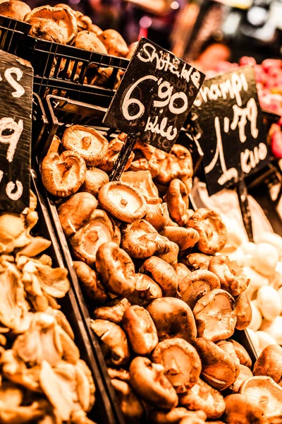 Куча сушеных съедобных грибов на рынке — стоковое фото