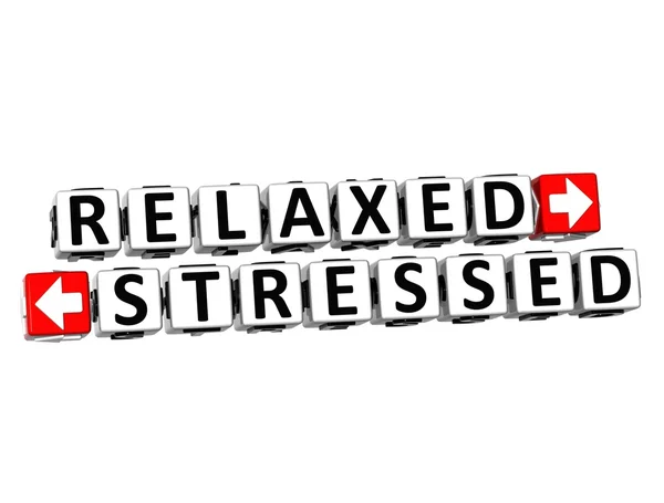 3D Relaxed Stressed Button Click Here Block Text — Stock Photo, Image
