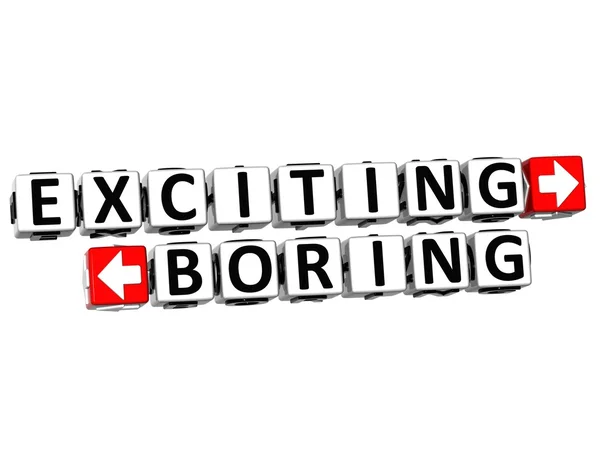 3D Exciting Boring Button Click Here Block Text — Stock Photo, Image