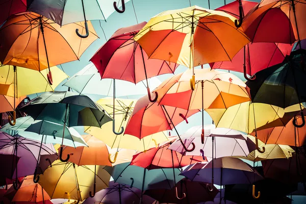 Background colorful umbrella street decoration. — Stock Photo, Image