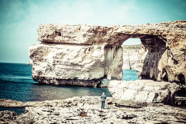 Azúrablak, híres kőív Gozo szigetén, Máltán — Stock Fotó