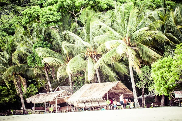 Zöld fa a fehér homokos parton. Malcapuya-sziget, Coron, Fülöp-szigetek. — Stock Fotó