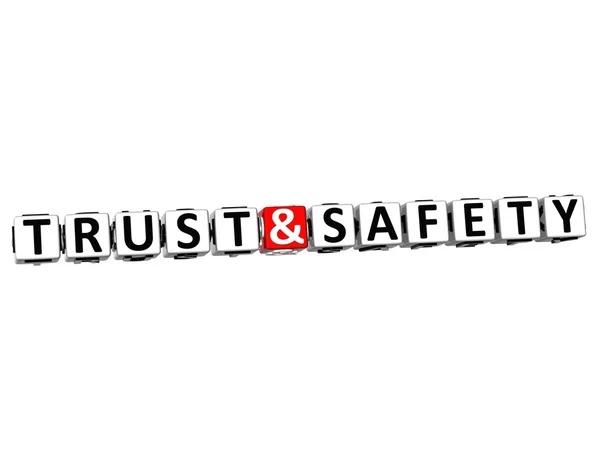 3D Trust And Safety Button Click Here Block Text — Stock Photo, Image