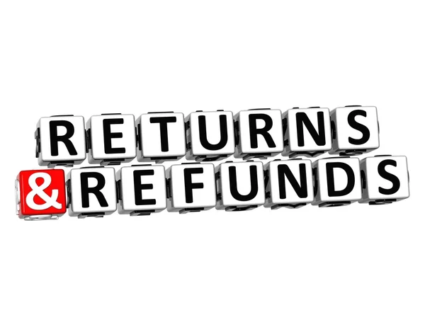 3D Returns And Refunds Button Click Here Block Text — Stock Photo, Image