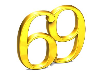 3D altın sayı 69 beyaz zemin üzerine