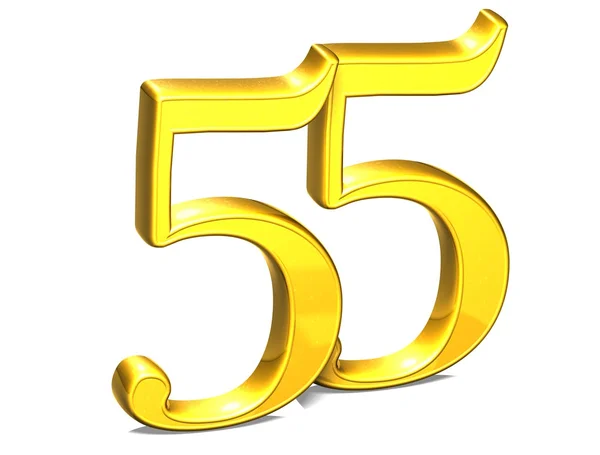 3D Gold Number Cinquenta e cinco em fundo branco — Fotografia de Stock