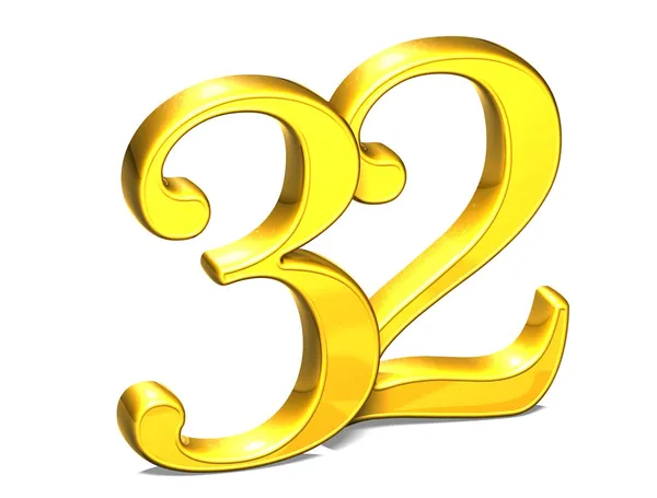 3D Gold Número treinta y dos sobre fondo blanco — Foto de Stock