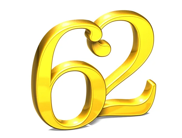 3D Gold Number sixty-two on white background — Stock Photo, Image