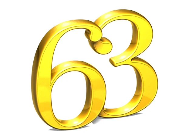 Oro 3D Número sesenta y tres sobre fondo blanco —  Fotos de Stock