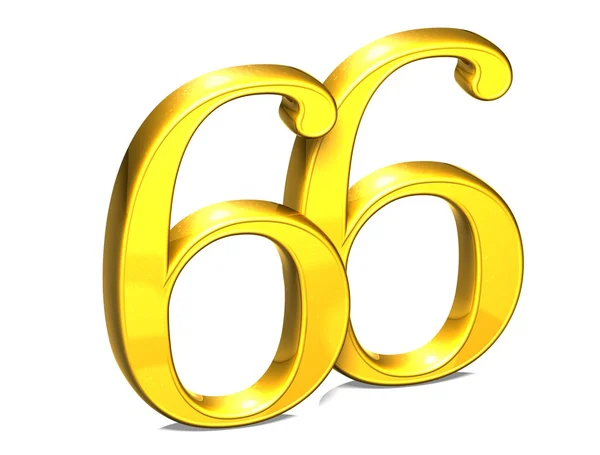 3D Gold Number Sixty-six on white background — Stock Photo, Image