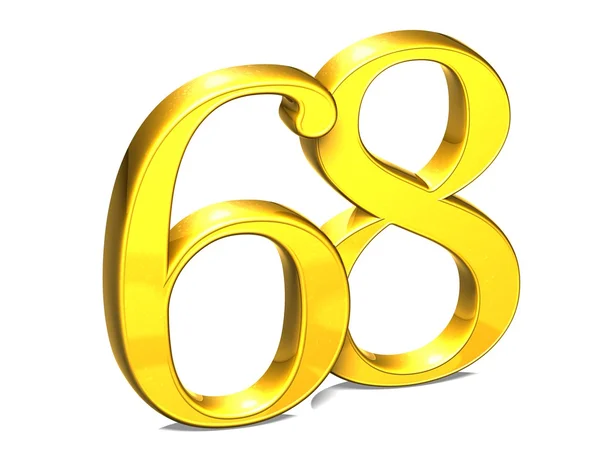 Oro 3D Número sesenta y ocho sobre fondo blanco — Foto de Stock