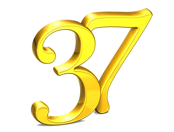 Ouro 3D Número trinta e sete sobre fundo branco — Fotografia de Stock