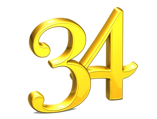 3D Gold Number thirty-four on white background — Stock Photo, Image