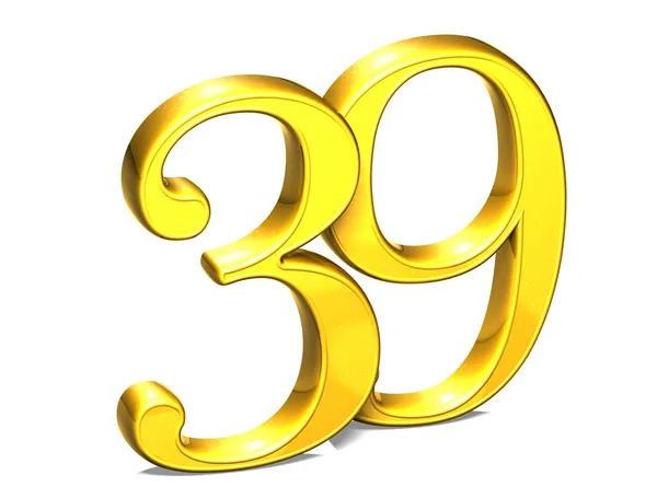 3D Gold Number thirty-nine on white background — Stock Photo, Image