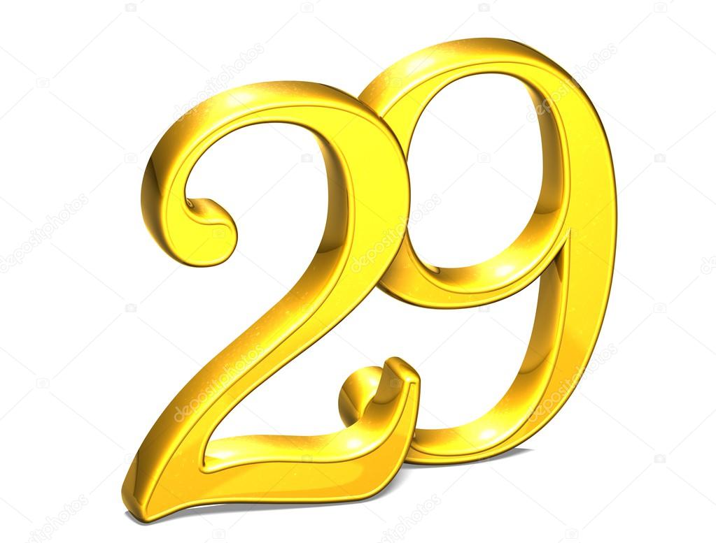 3D Gold Number twenty-nine on white background