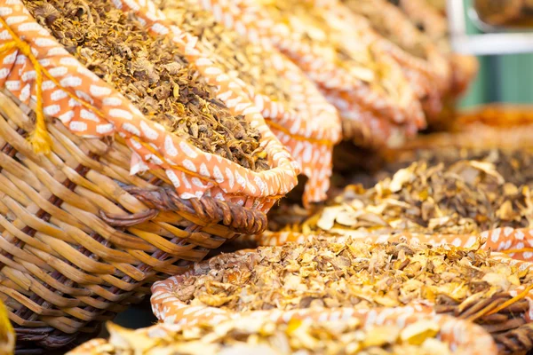Dried mushrooms in a market, in La Boqueria, market Barcelona — Stock Photo, Image
