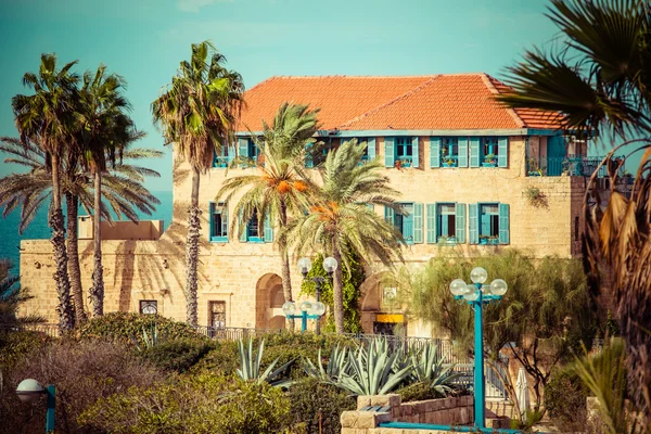 House with palms in Jaffa, a southern oldest part of Tel Aviv - Jaffa — Stock Photo, Image