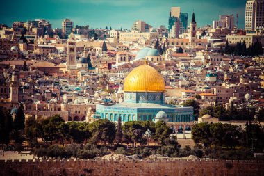 temple mount gelen zeytin Dağı, İsrail, Kudüs ve kaya kubbe görünümü