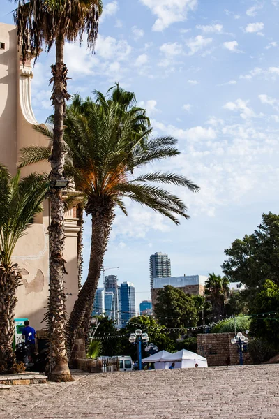 House with palms in Jaffa, a southern oldest part of Tel Aviv - Jaffa — Stock Photo, Image