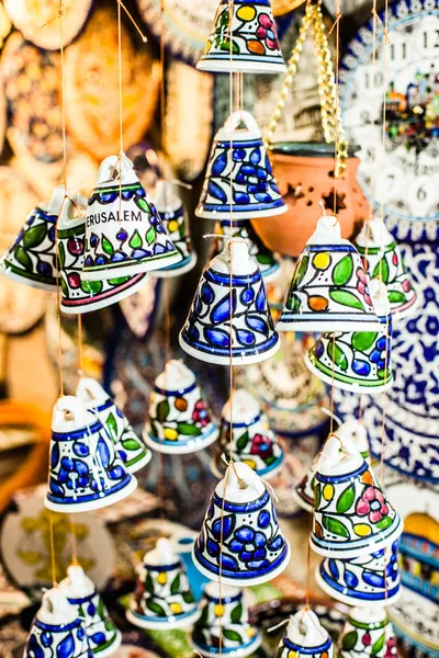 Ceramic bells as souvenir from Jerusalem, Israel. — Stock Photo, Image