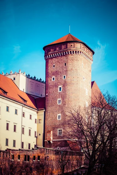 Středověká gotická sandomierska a senatorska věže hradu wawel v Krakově, Polsko — Stock fotografie