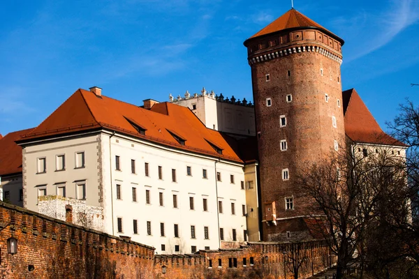 ヴァヴェル城ポーランド クラクフでゴシック様式中世の sandomierska と senatorska の塔 — ストック写真