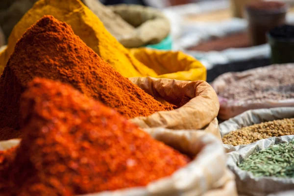 Indian colored spices at local market. — Stock Photo, Image