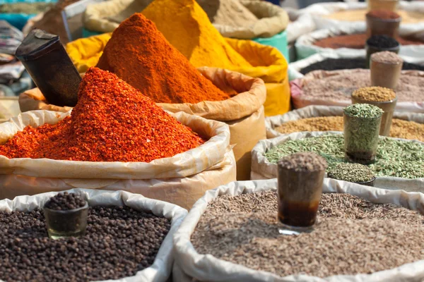 Indian colored spices at local market. — Stock Photo, Image