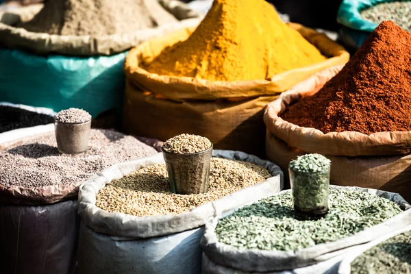 Indian colored spices at local market. — Stock Photo, Image