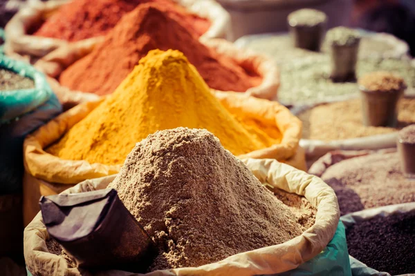 Indian colored spices at local market. Stock Picture