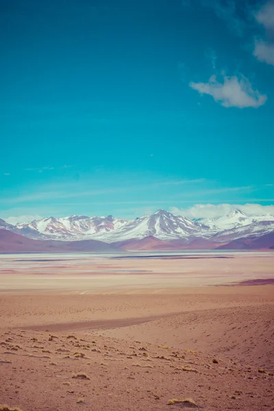 Wüste und Berg über blauem Himmel und weißen Wolken auf dem Altiplano, Bolivien — Stockfoto